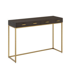 Wyld Haus Mandalo Brown Shagreen Console Table With Brass Frame, 2 Drawers - thumbnail 3