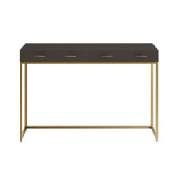 Wyld Haus Mandalo Brown Shagreen Console Table With Brass Frame, 2 Drawers - thumbnail 2