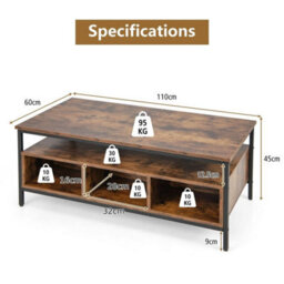 Vintage 3 Tier Center Table Rectangular Center Table W/shelf-Coffee - thumbnail 2