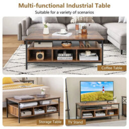 Vintage 3 Tier Center Table Rectangular Center Table W/shelf-Coffee - thumbnail 5
