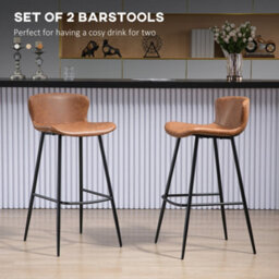 Homcom Bar Stools Set Of 2, Pu Leather Bar Chairs With Back And Steel Legs - thumbnail 4