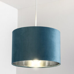 CGC Lighting Cgc Nila Luxury Teal Velvet & Silver Round Pendant Drum Shade