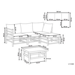 Beliani Garden Corner Sofa With Table 4 Seater Cerreto Left Hand Off-White Bamboo - thumbnail 3