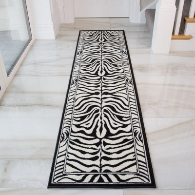 Loomed Black White Zebra Print Living Room Runner Rug 60X240Cm - image 1