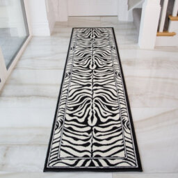 Loomed Black White Zebra Print Living Room Runner Rug 60X240Cm - thumbnail 1
