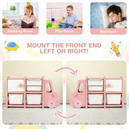 Costway Kids Toy Storage Organizer Truck-Shaped Toddler Storage Cabinet 2 Plastic Bins - thumbnail 6