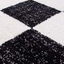 The Rugs Black Grey And Ivory Soft Checkerboard Design Fluffy Shaggy Rugs And Runners High Pile Living Room Kitchen Hallway 381 - thumbnail 3
