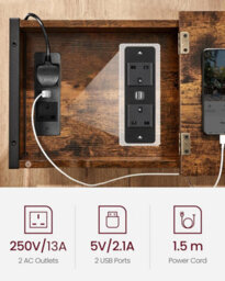 Songmics Vasagle Narrow Side Table With Charging Dock, Bedside Storage Solution, Usb Connectivity, Power Outlets, Rustic Brown & Black - thumbnail 4