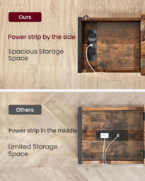 Songmics Vasagle Narrow Side Table With Charging Dock, Bedside Storage Solution, Usb Connectivity, Power Outlets, Rustic Brown & Black - thumbnail 5