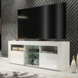 Tv Unit 145Cm Modern White With High Gloss Doors - Creative Furniture - thumbnail 1