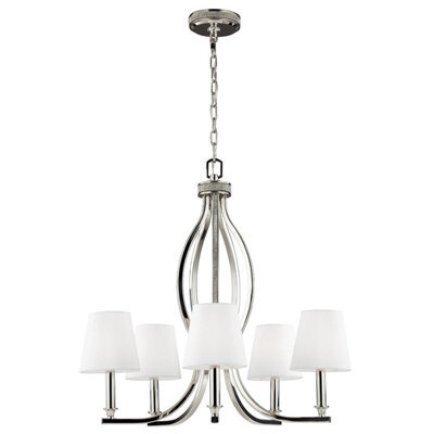 Elegant 5 Bulb Chandelier Ceiling Light In Polished Nickel Finish With Led E14 60W