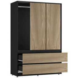 Urbn-Living Urbnliving 180Cm Height Black Carcass 3 Sliding Oak Door With 4 Oak Drawer Wardrobe Clothes Storage Hanging Rail Bedroom - thumbnail 7