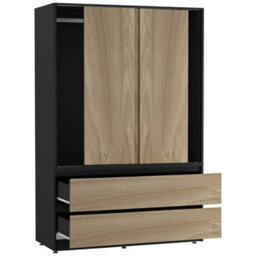 Urbn-Living Urbnliving 180Cm Height Black Carcass 3 Sliding Oak Door With 4 Oak Drawer Wardrobe Clothes Storage Hanging Rail Bedroom - thumbnail 6