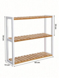 Songmics Bamboo Shelf, Height Adjustable, 3 Tier Shelf, 60 X 15 X 54 Cm, For Bathroom, Wall, Kitchen, Books, White - thumbnail 9