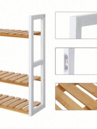 Songmics Bamboo Shelf, Height Adjustable, 3 Tier Shelf, 60 X 15 X 54 Cm, For Bathroom, Wall, Kitchen, Books, White - thumbnail 5