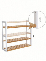 Songmics Bamboo Shelf, Height Adjustable, 3 Tier Shelf, 60 X 15 X 54 Cm, For Bathroom, Wall, Kitchen, Books, White - thumbnail 6