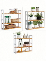 Songmics Bamboo Shelf, Height Adjustable, 3 Tier Shelf, 60 X 15 X 54 Cm, For Bathroom, Wall, Kitchen, Books, White - thumbnail 7