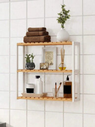 Songmics Bamboo Shelf, Height Adjustable, 3 Tier Shelf, 60 X 15 X 54 Cm, For Bathroom, Wall, Kitchen, Books, White