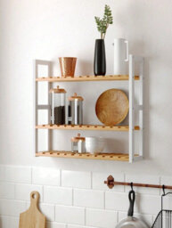 Songmics Bamboo Shelf, Height Adjustable, 3 Tier Shelf, 60 X 15 X 54 Cm, For Bathroom, Wall, Kitchen, Books, White - thumbnail 2