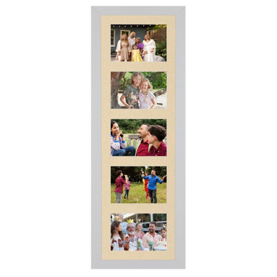 AK Frames 26X8 Silver Modern Multi Photo Frame With Ivory Mount - Holds 5 Apertures (5X) 6X4 Photos - image 1