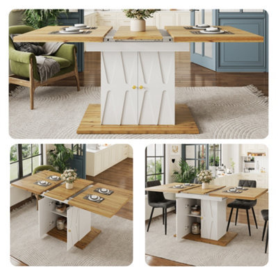 Abrihome Extendable Dining Table With Relief Pattern - For Kitchen & Living Room, Wood Veneer Finish, Size 110X70X76.5Cm (Extends To 140Cm) - image 1