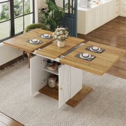 Abrihome Extendable Dining Table With Relief Pattern - For Kitchen & Living Room, Wood Veneer Finish, Size 110X70X76.5Cm (Extends To 140Cm) - thumbnail 9