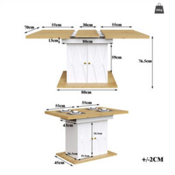 Abrihome Extendable Dining Table With Relief Pattern - For Kitchen & Living Room, Wood Veneer Finish, Size 110X70X76.5Cm (Extends To 140Cm) - thumbnail 5
