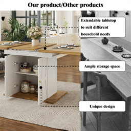 Abrihome Extendable Dining Table With Relief Pattern - For Kitchen & Living Room, Wood Veneer Finish, Size 110X70X76.5Cm (Extends To 140Cm) - thumbnail 4