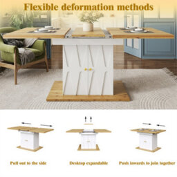 Abrihome Extendable Dining Table With Relief Pattern - For Kitchen & Living Room, Wood Veneer Finish, Size 110X70X76.5Cm (Extends To 140Cm) - thumbnail 3