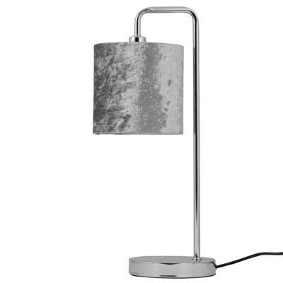 First Choice Lighting Chrome Arched Table Lamp With Grey Crushed Velvet Shade - image 1