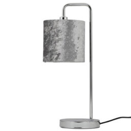First Choice Lighting Chrome Arched Table Lamp With Grey Crushed Velvet Shade - thumbnail 1