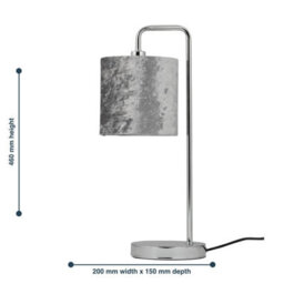 First Choice Lighting Chrome Arched Table Lamp With Grey Crushed Velvet Shade - thumbnail 8