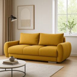 Modern Velour Fabric Sofa With Springs Easy Clean Upholstery Logo 2 Collection Mustard