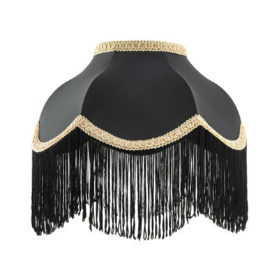 Happy Homewares Victorian Designed Empire Lampshade In Black Faux Silk With Gold Trims - image 1