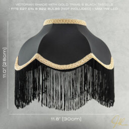 Happy Homewares Victorian Designed Empire Lampshade In Black Faux Silk With Gold Trims - thumbnail 7