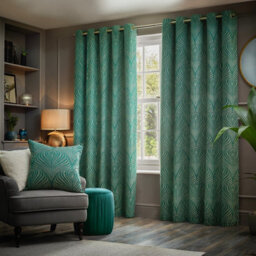Paoletti Gatsby Jacquard Room Darkening Eyelet Curtain Pair Emerald (W)117Cm X (D)137Cm - thumbnail 1