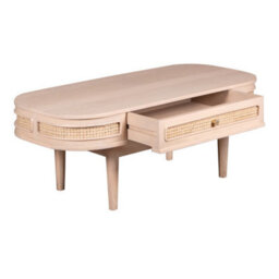 Wyld Haus Chicago Cane Rattan Coffee Table, Natural Mango Wood, Oval, 1 Drawer - thumbnail 4