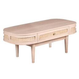 Wyld Haus Chicago Cane Rattan Coffee Table, Natural Mango Wood, Oval, 1 Drawer - thumbnail 3