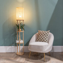 Valuelights Elsa Natural Wooden 3 Tier Floor Lamp With Bamboo Shade And Storage Shelves - Bulb Included - thumbnail 4