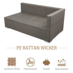 Rattan Garden Corner Sofa Set, 3 Piece Corner Garden Lounge Set With 10Cm Cushion, Tempered Glass Table - Fully Assembled - Gray - thumbnail 3