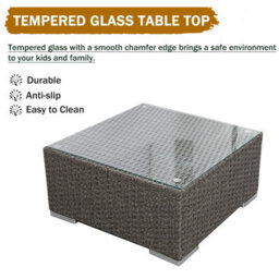 Rattan Garden Corner Sofa Set, 3 Piece Corner Garden Lounge Set With 10Cm Cushion, Tempered Glass Table - Fully Assembled - Gray - thumbnail 4