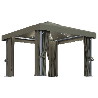Berkfield Stylish Gazebo With Curtain&led String Lights 3X3 M Taupe - image 1