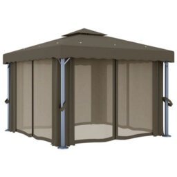 Berkfield Stylish Gazebo With Curtain&led String Lights 3X3 M Taupe - thumbnail 6
