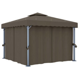 Berkfield Stylish Gazebo With Curtain&led String Lights 3X3 M Taupe - thumbnail 3
