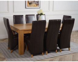 That's Furniture Dakota 182 X 92 Cm Chunky Oak Large Dining Table And 8 Chairs Dining Set With Lola Brown Leather Chairs - thumbnail 3