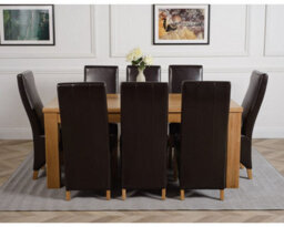 That's Furniture Dakota 182 X 92 Cm Chunky Oak Large Dining Table And 8 Chairs Dining Set With Lola Brown Leather Chairs - thumbnail 2