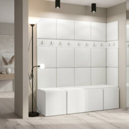 Orion Ii Hallway Set White Shoe Cabinet Hangers White Eco Leather Panels