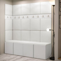 Orion Ii Hallway Set White Shoe Cabinet Hangers White Eco Leather Panels - thumbnail 2