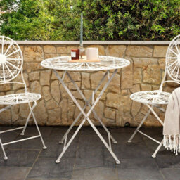 Beliani Garden Bistro Set - Foldable White Iron Round Table And 2 Chairs, Compact Balcony Furniture - thumbnail 2