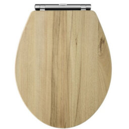 Homestylestore White Back To Wall Bathroom Toilet Wc And Warm Oak Effect Seat - thumbnail 2